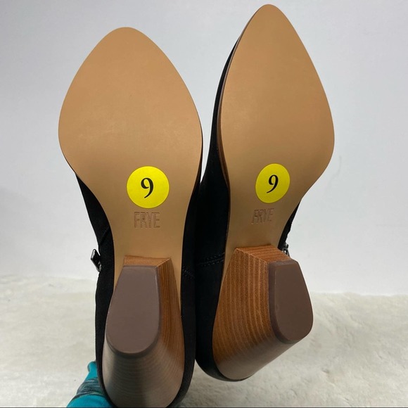 Frye Rory Booties Black Leather Zip Side 3" Wooden Heel NEW Size 9 & 10 - Picture 7 of 11